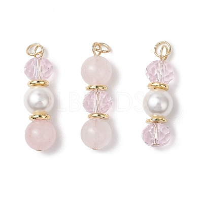 3Pcs 3 Styles Natural Rose Quartz and Shell Pearl & Glass Pendants PALLOY-JF04786-01-1