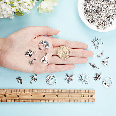 72Pcs 12 Style Beach Theme Tibetan Style Alloy Pendants FIND-SC0003-10-1
