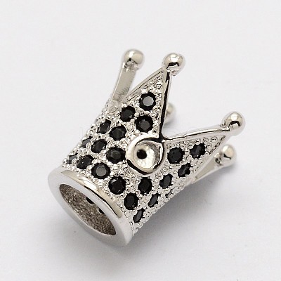 Crown Brass Micro Pave Cubic Zirconia Beads ZIRC-P013-02P-FF-1