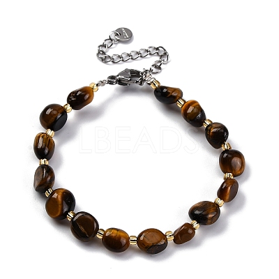 Natural Tiger Eye Beaded Bracelets for Women G-P563-07P-19-1