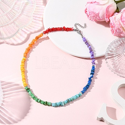 Dyed Natural Freshwater Shell Nuggets Beaded Chakra Necklaces NJEW-JN05486-1