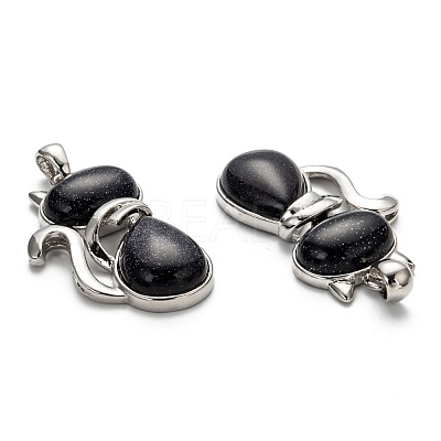 Synthetic Blue Goldstone Kitten Pendants G-P352-B03-1