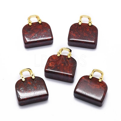 Natural Red Jasper Brass Pendants KK-E274-01G-05-1