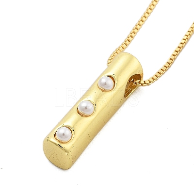 Brass & Plastic Pearl Letter Pendant Box Chain Necklaces for Women NJEW-U017-01G-09-1