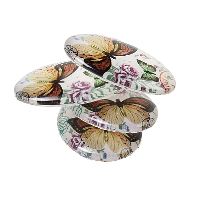Butterfly Printed Glass Oval Cabochons X-GGLA-N003-18x25-C42-1