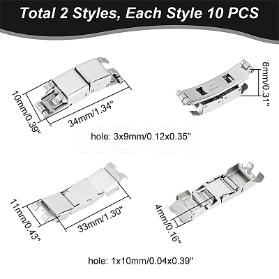 20 Sets 2 Styles Rectangle 201 Stainless Steel Watch Band Clasps STAS-DC0011-60-1