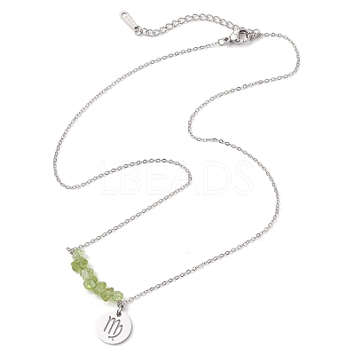 Natural Peridot Chip & Constellation Pendant Necklaces NJEW-JN05084-06-1