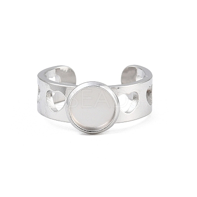 Hollow Heart 304 Stainless Steel Cuff Ring Components SA-CBA82C8-02A-P-1