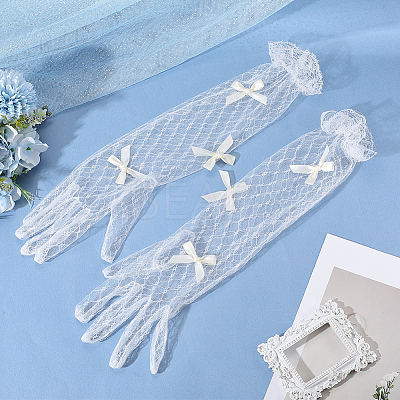Bowknot Polyester Long Lace Gloves AJEW-WH20007-92B-1
