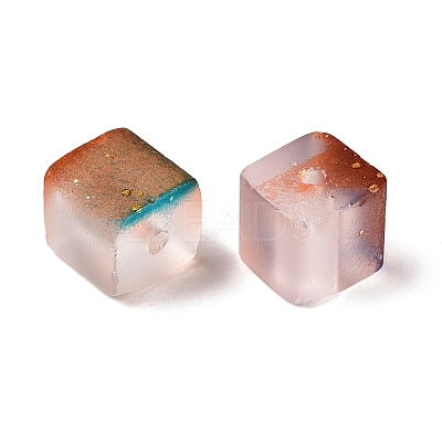 Frosted Glass Beads with Golden Glitter Powder DGLA-NH001-8mm-01G-1