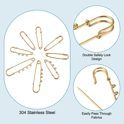 6 Styles 304 Stainless Steel Safety Pins Brooch Findings STAS-TA0006-12G-1