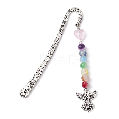 Flower Pattern Alloy Hook Bookmarks AJEW-JK00250-04-1