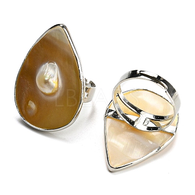 Freshwater Shell with Pearl Adjustable Finger Rings for Girl Women AJEW-Z010-03C-P-1