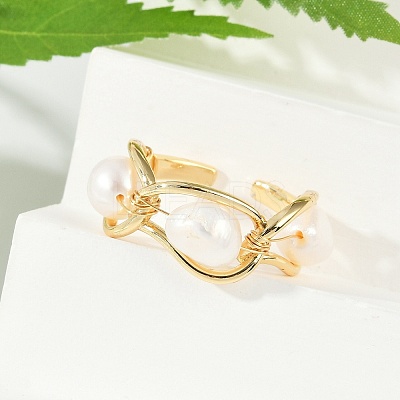 Brass Pearls Open Cuff Rings for Women KK-D301-04G-1