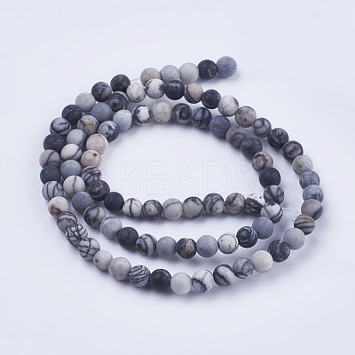 Natural Black Silk Stone/Netstone Beads Strands G-E441-02-4mm-1