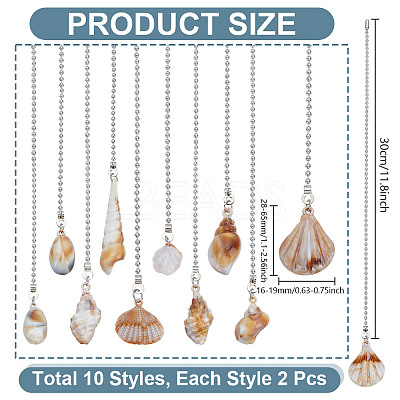20Pcs 10 Styles Opaque Acrylic Shell Charms Ceiling Fan Pull Chain Extenders PALLOY-HY00061-1
