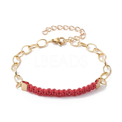 Waxed Cotton Cords Braided Link Bracelets BJEW-JB09963-05-1