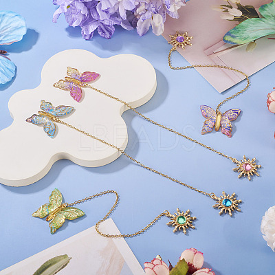 4Pcs Butterfly Sun Acrylic & Alloy Resin Charm Bookmark AJEW-TA00044-1