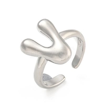 Brass Letter Open Cuff Rings for Women RJEW-G313-01V-P-1