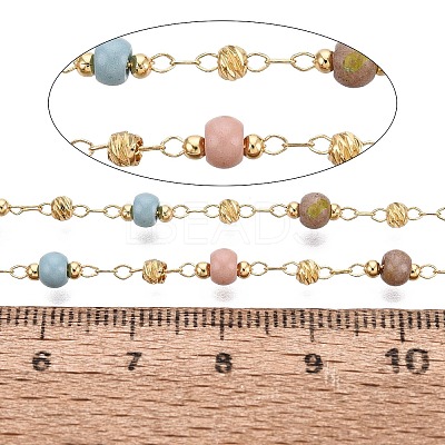 Handmade Brass & Glass Beaded Link Chains CHC-Q021-02B-G-1