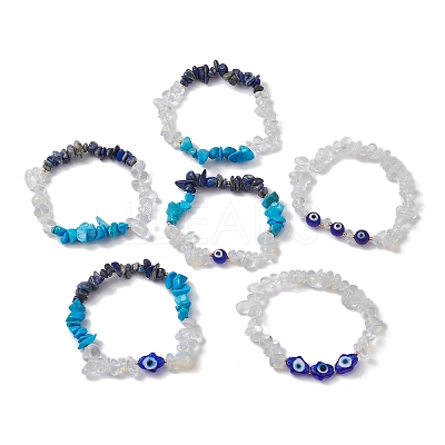 6Pcs 6 Style Natural & Synthetic Mixed Gemstone Stretch Bracelets Set BJEW-JB10133-1
