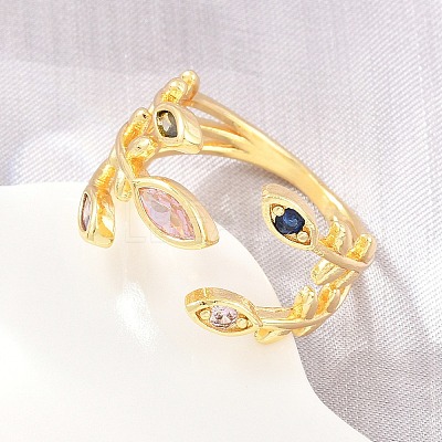 Brass Pave Cubic Zirconia Cuff Open Rings CU-CBACDF6-09G-02-1