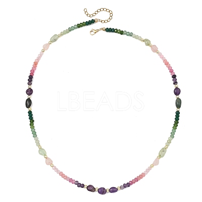 Dyed Natural Malaysia Jade Faceted Rondelle and Mixed Stone Nuggets Beaded Necklaces for Women NJEW-JN06315-1