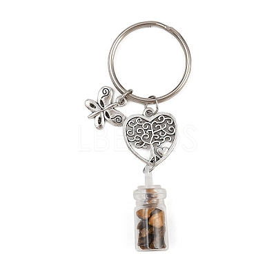 7Pcs 7 Styles Glass Bottle with Chakra Gemstone Chip Inside Keychains KEYC-JKC01393-02-1
