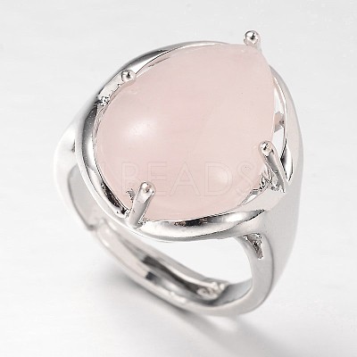 Teardrop Platinum Tone Brass Gemstone Adjustable Wide Band Rings RJEW-L062-02C-1