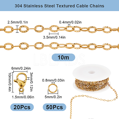 10M 304 Stainless Steel Textured Cable Chains FIND-SC0012-51G-1