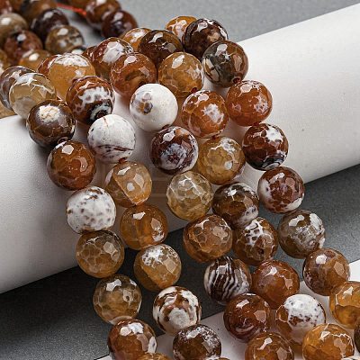 Faceted Natural Fire Crackle Agate Beads Strands G-F447-12mm-N10-1