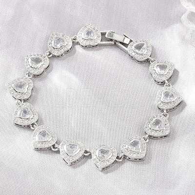 Brass Pave Cubic Zirconia Heart Tennis Bracelets for Women KK-CBA68DA-09P-01-1