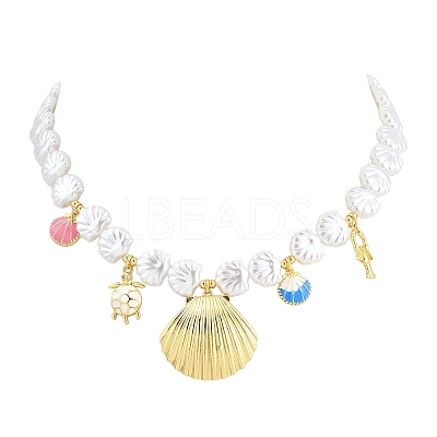 Ocean Brass Pave Cubic Zirconia and Enamel Sea Animals Pendant Necklaces KK-CBA4547-03A-G-1