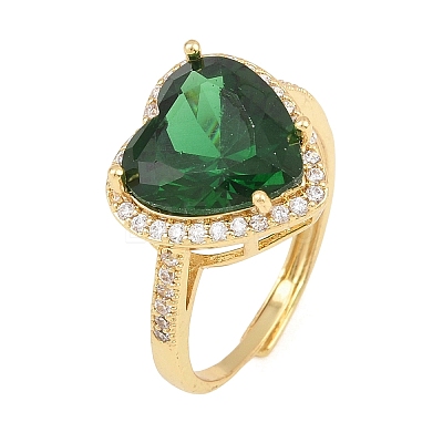 Heart Brass Micro Pave Cubic Zirconia Cuff Open Rings for Women CU-CBA0A21-02G-04-1