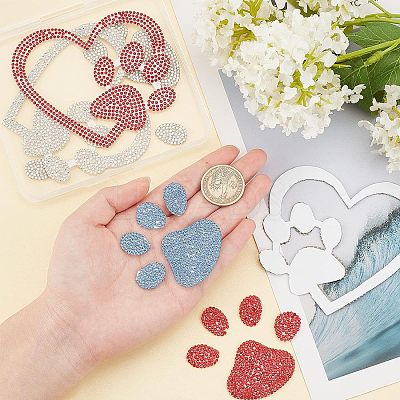 Heart & Pawprint Glitter Hotfix Rhinestone DIY-FG0002-29-1