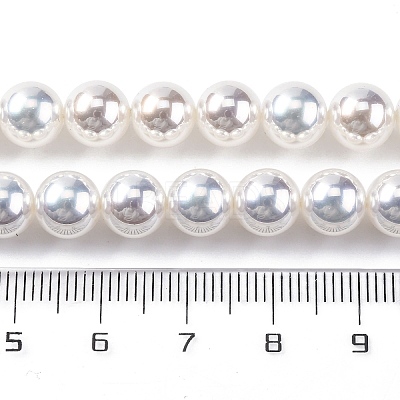 UV Plating Pearlized Glass Pearl Beads Strands GLAA-F128-01B-T1-1
