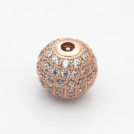 CZ Brass Micro Pave Grade AAA Clear Color Cubic Zirconia Round Beads KK-O065-8mm-05RG-NR-1