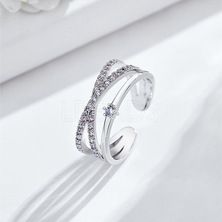 Brass Rhinestone Open Cuff Rings for Women FS-WG095AA-01-1