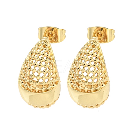 Teardrop Brass Pave Clear Cubic Zirconia Stud Earrings EJEW-M258-38G-1