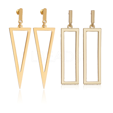 2 Pairs 2 Style 316 Surgical Stainless Steel Hollow Out Triangle & Rectangle Dangle Stud Earrings EJEW-AN0001-86-1