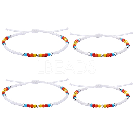 4Pcs 4 Style Glass Seed & 303 Stainless Steel Braided Bead Bracelets and Anklets Set SJEW-SW00003-06-1