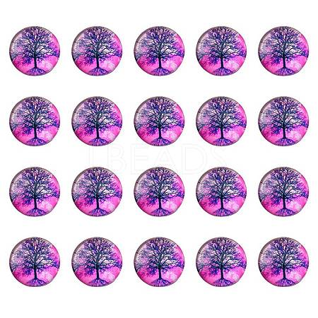 Half Round/Dome Tree Pattern Glass Flatback Cabochons for DIY Projects GGLA-YW0001-14H-1