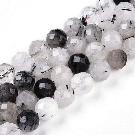 Natural Tourmalinated Quartz Beads Strands G-S345-10mm-30-1