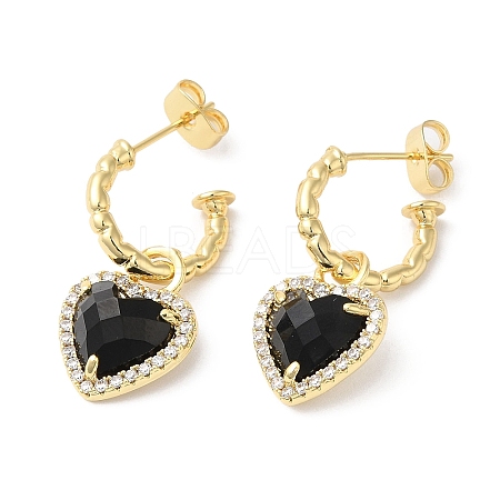 Glass Heart Dangle Stud Earrings with Cubic Zirconia EJEW-F316-06G-02-1