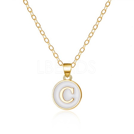 Alloy White Enamel Flat Round with Letter Pendant Necklaces FS-WG63565-03-1