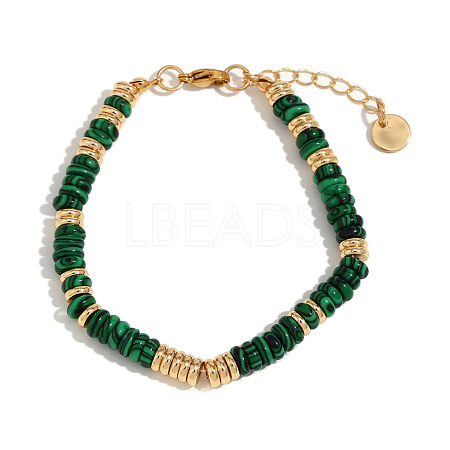 Retro Synthetic Malachite & Stainless Steel Beaded Bracelets for Women NO5359-2-1