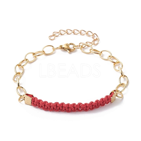 Waxed Cotton Cords Braided Link Bracelets BJEW-JB09963-05-1