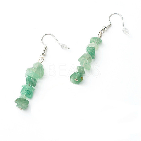 Natural Green Aventurine Chip Beads Dangle Earrings EJEW-JE04649-03-1
