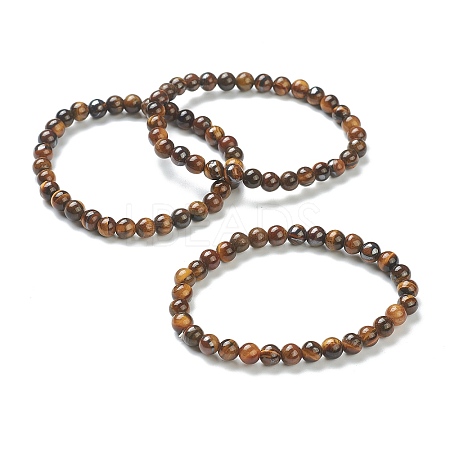 Natural Tiger Eye Beaded Stretch Bracelets X-BJEW-D446-B-32-1