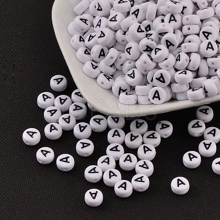 Flat Round with Letter A Acrylic Beads X-PL37C9070-A-1